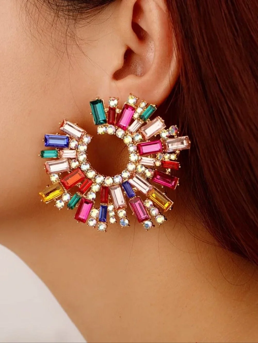 Statement Rhinestone Earrings Color Crystal